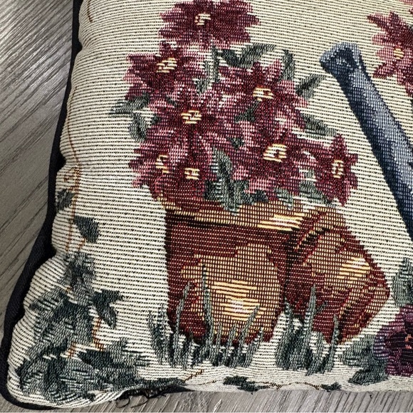 Needlepoint Tapestry Throw Pillow Watering Can Floral Spring 12x17 Easter Garden - Picture 3 of 12